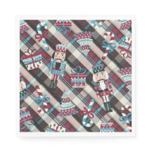 Christmas Nutcracker Kariert Blue Burgund Napkins