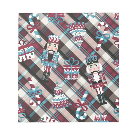Christmas Nutcracker Kariert Blue Burgund Notizblock (Vorderseite)