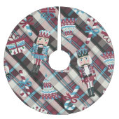 Christmas Nutcracker Kariert Blue Burgund Polyester Weihnachtsbaumdecke (Vorderseite)