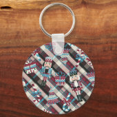 Christmas Nutcracker Kariert Blue Burgund Schlüsselanhänger (Vorderseite)