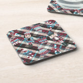 Christmas Nutcracker Kariert Blue Burgund Untersetzer (Linke Seite)