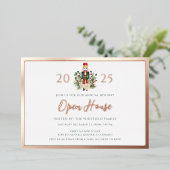 Christmas Nutcracker Open House Rose Gold Folieneinladung (Stehend vorne)