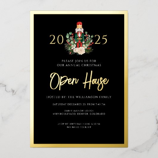 Christmas Nutcracker Open House Script Gold Folieneinladung (Vorderseite)
