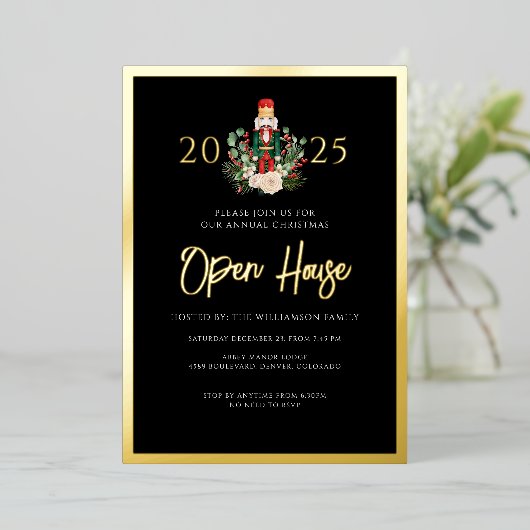 Christmas Nutcracker Open House Script Gold Folieneinladung (Stehend vorne)