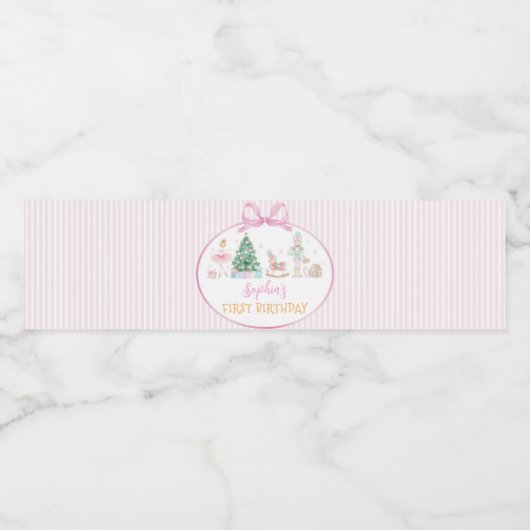 Christmas Nutcracker Pink Bow Birthday Party Wasserflaschenetikett (Einzelnes Label)