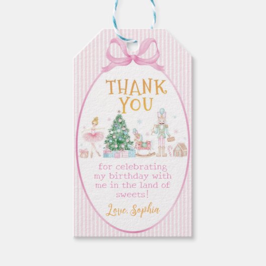 Christmas Nutcracker Pink Bow Birthday Thank You Geschenkanhänger (Vorderseite)