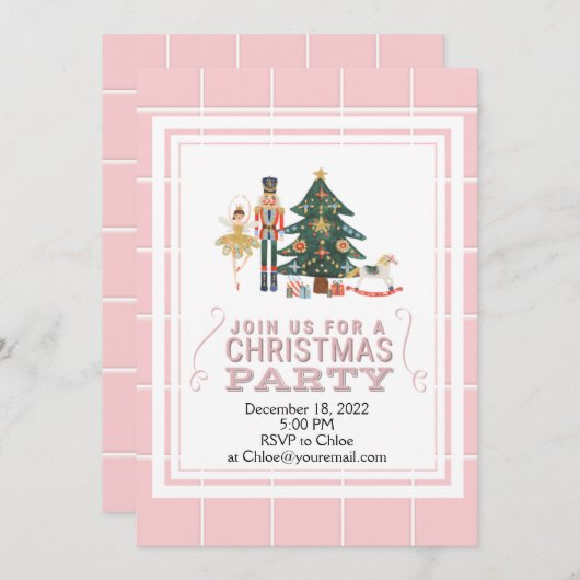 Christmas Nutcracker Pink-Linien Einladung (Vorne/Hinten)