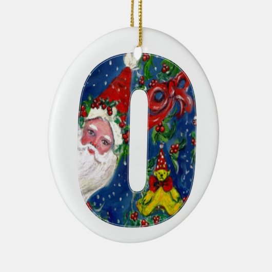 CHRISTMAS O SCHREIBEN / SANTA CLAUS MIT ROTEM RIBB KERAMIK ORNAMENT (Rechts)
