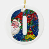 CHRISTMAS O SCHREIBEN / SANTA CLAUS MIT ROTEM RIBB KERAMIK ORNAMENT (Vorne)