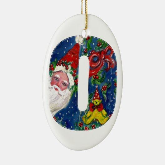 CHRISTMAS O SCHREIBEN / SANTA CLAUS MIT ROTEM RIBB KERAMIK ORNAMENT (Rechts)