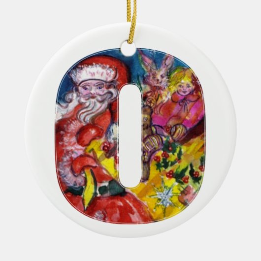 CHRISTMAS O SCHREIBEN / SANTA MIT GIFTMONOGRAMM KERAMIKORNAMENT (Vorne)