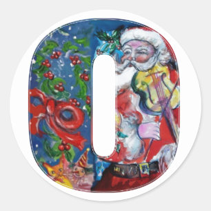 CHRISTMAS O SCHREIBEN / SANTA MIT VIOLIN MONOGRAM RUNDER AUFKLEBER