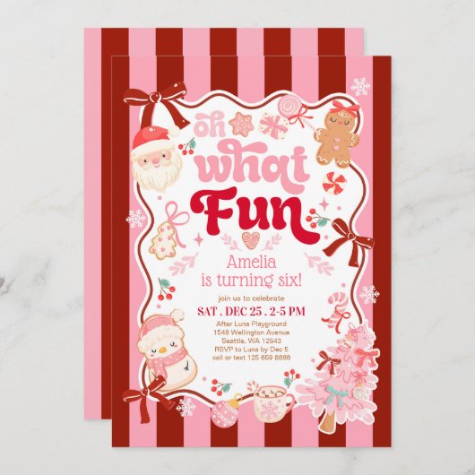 Christmas Oh What Fun Birthday Invitation Einladung (Vorne/Hinten)