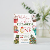 Christmas Oh What Fun First Birthday Postkarte (Stehend Vorderseite)