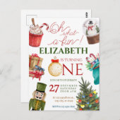 Christmas Oh What Fun First Birthday Postkarte (Vorne/Hinten)