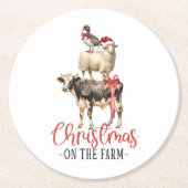 Christmas on the Farm Barnyard Animal Runder Pappuntersetzer (Vorderseite)