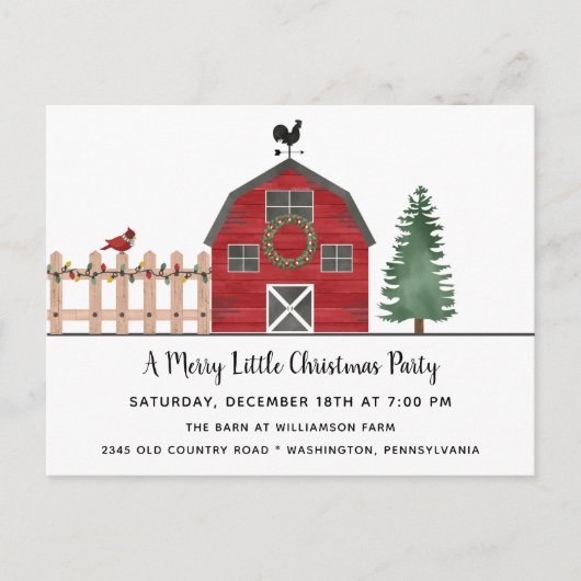 Christmas on the Farm Rustic Holiday Party Invite Postkarte (Vorderseite)