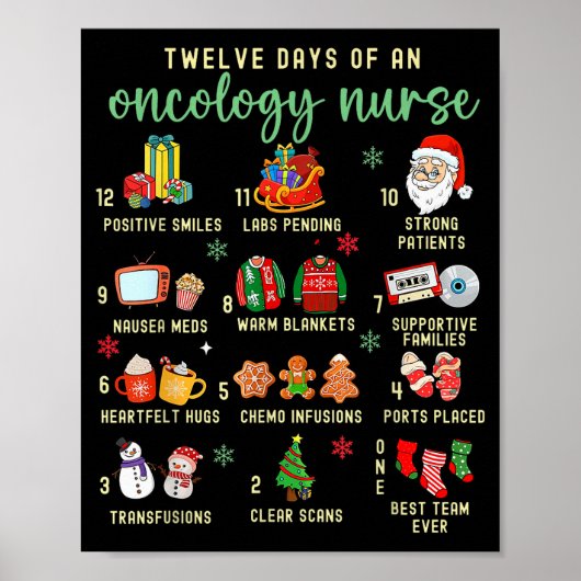 Christmas Oncology Rn Nurse 12 Days Of An Oncology Poster (Vorne)