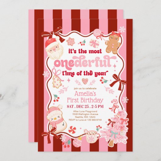 Christmas ONEderful Time First Birthday Invitation Einladung (Vorne/Hinten)