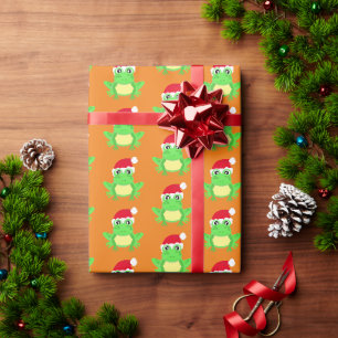 Christmas Orange Frog Weihnachtsmannmütze Pattern Geschenkpapier