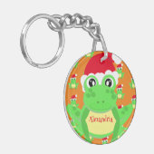 Christmas Orange Frog Weihnachtsmannmütze Pattern Schlüsselanhänger (Vorderseite links)