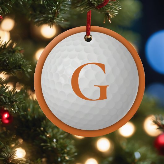 Christmas Orange Monogram Golf Ball Keramik Ornament