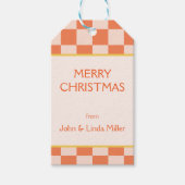 Christmas Orange Retro Schachbrett Pattern Geschenkanhänger (Vorderseite)