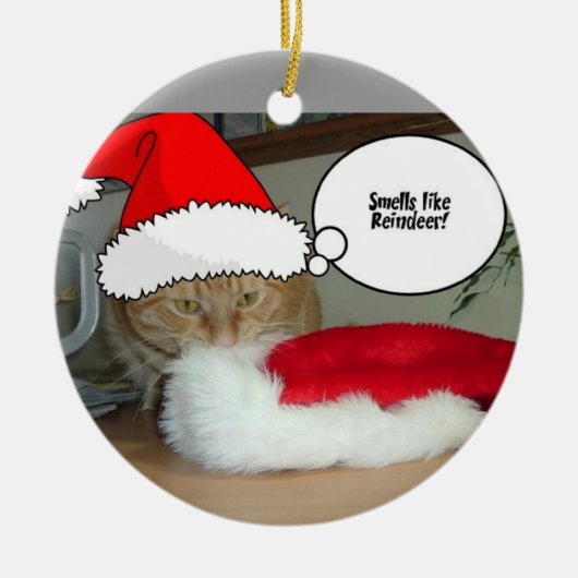 Christmas Orange Tabby Cat Keramik Ornament (Vorne)