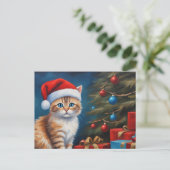 Christmas Orange Tabby Kitten Feiertagspostkarte (Stehend Vorderseite)