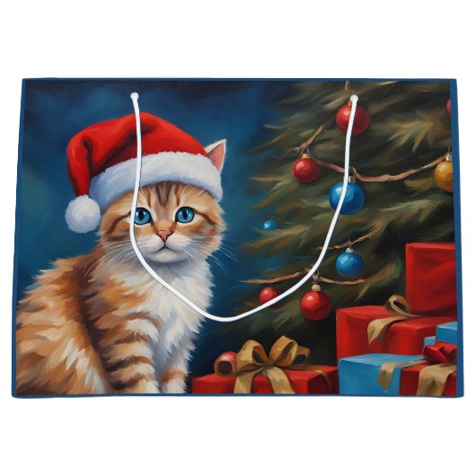 Christmas Orange Tabby Kitten Große Geschenktüte (Vorderseite)