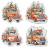 Christmas Orange Vintag Trucks Aufkleber (Vorderseite)