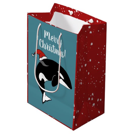Christmas Orca Killer Whale Mittlere Geschenktüte (Vorderseite Schrägansicht)