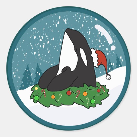 Christmas Orca Killer Whale Runder Aufkleber (Vorderseite)
