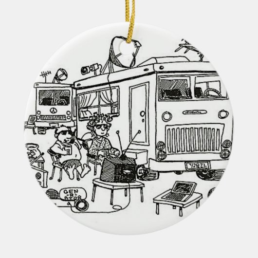 CHRISTMAS-ORNAMENS "CAMPING ODER IMPFUNG" KERAMIKORNAMENT (Vorne)