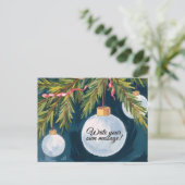 Christmas Ornament Custom Text Personalized Feiertagspostkarte (Stehend Vorderseite)