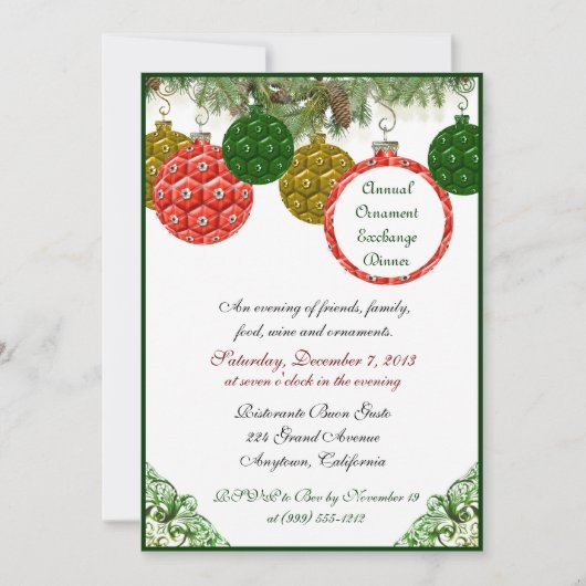 Christmas Ornament Exchange Dinner Invitations Einladung (Vorderseite)