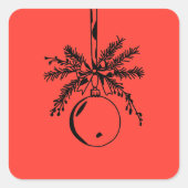 Christmas ornament with bow and pine branch quadratischer aufkleber (Vorderseite)