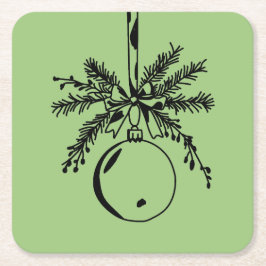Christmas ornament with bow and pine branch rechteckiger pappuntersetzer