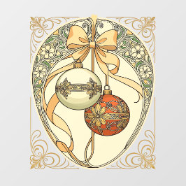 Christmas Ornaments Beige and Red Art Nouveau  Fensteraufkleber