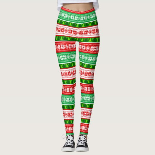 CHRISTMAS ORNAMENTS DESIGN RED WHITE GREEN LEGGINGS (Vorderseite)