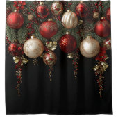 Christmas Ornaments Gold Holly Pine Branches Duschvorhang (Vorderseite)