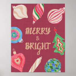 Christmas Ornaments Merry & Bright Art Print Poster