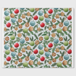 Christmas Ornaments & Pine Pattern Geschenkpapier