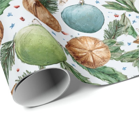 Christmas Ornaments & Pine Pattern Geschenkpapier (Rolleneckpunkt)