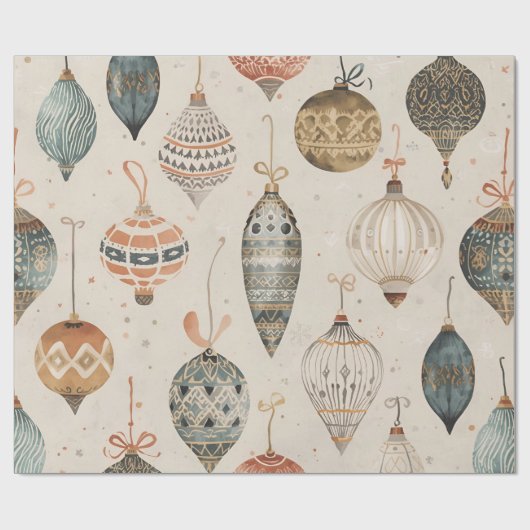 Christmas Ornaments Watercolor Beige Holiday Geschenkpapier (Flach)