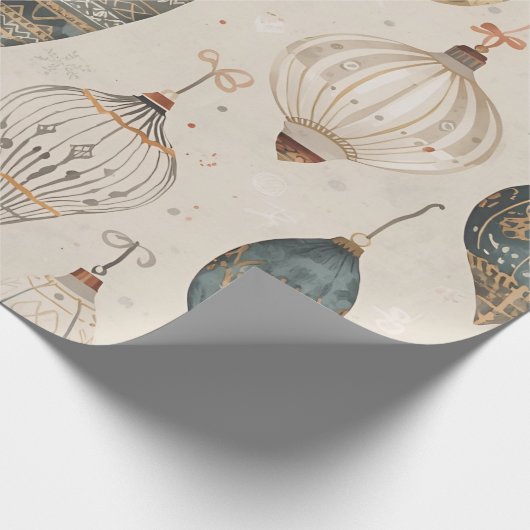 Christmas Ornaments Watercolor Beige Holiday Geschenkpapier (Ecke)