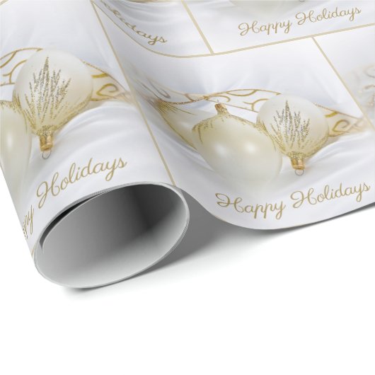 Christmas Ornaments With Gold Glitter on Satin Geschenkpapier (Rolleneckpunkt)