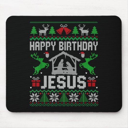 Christmas Outfit Happy Birthday Jesus Holiday Ugly Mousepad (Vorne)
