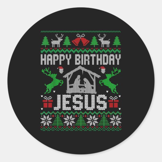 Christmas Outfit Happy Birthday Jesus Holiday Ugly Runder Aufkleber (Vorderseite)