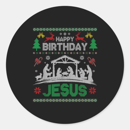 Christmas Outfit Happy Birthday Jesus Holiday Ugly Runder Aufkleber (Vorderseite)